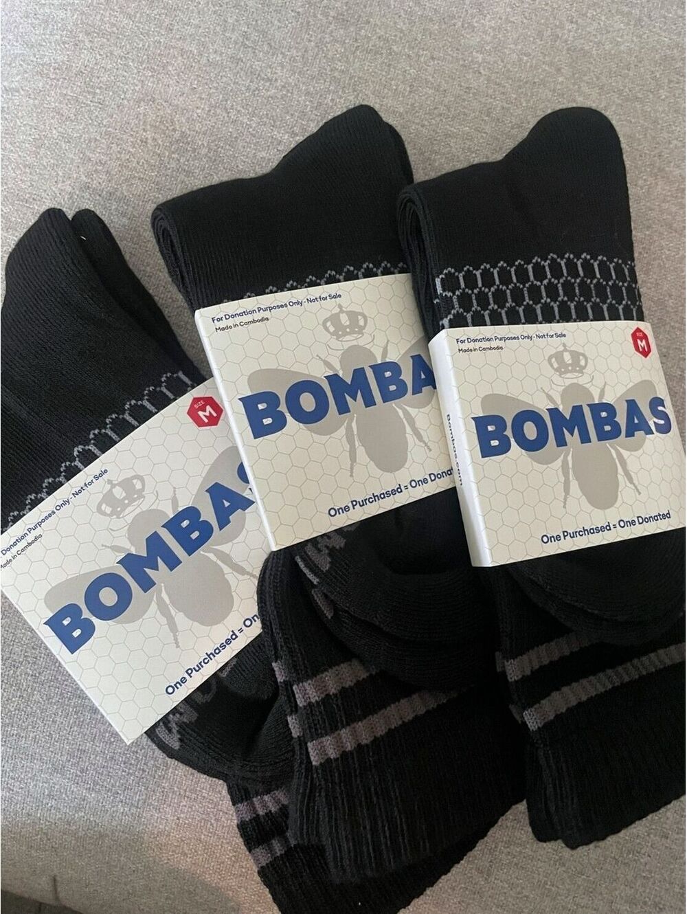 Bombas 3 Pair Lot Black Crew Socks Cushioned Medium (M) NWT